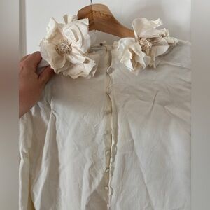 VINTAGE COUTURE Made in France JL Scherrer Boutique Ivory Floral Long Sleeve